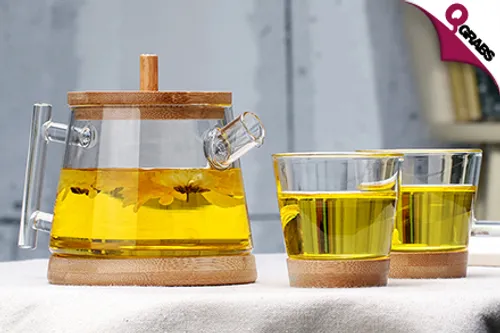 From QR79 Drink Up with an Elegant Glass Tea Set - Includes Teapot & Teacups with Bamboo Coasters & Lid! (Up to QR298 Value)